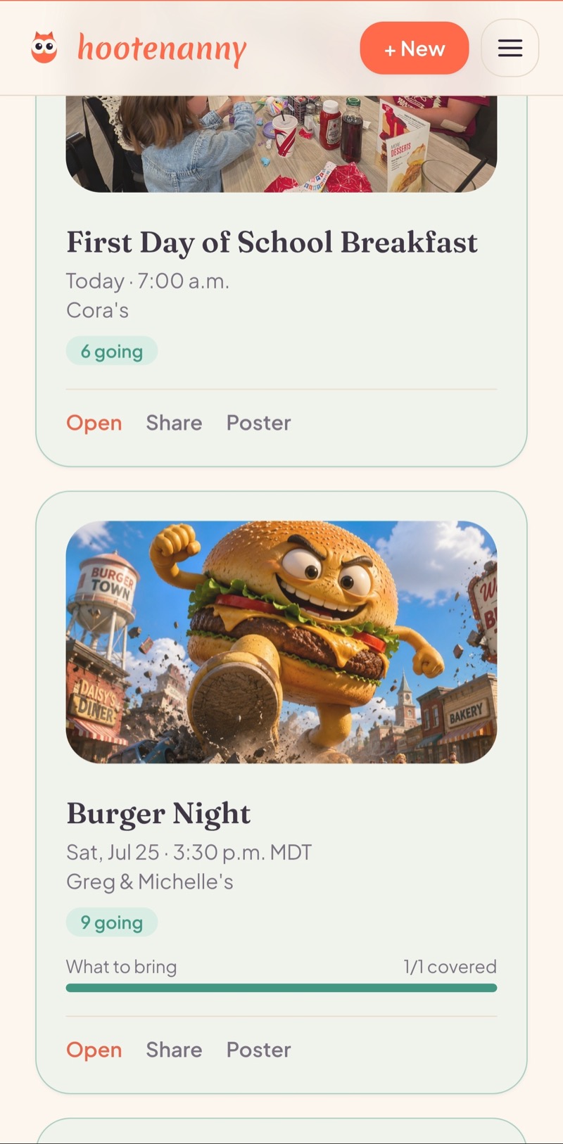 Your Hootenanny events, filling in with RSVPs and coverage